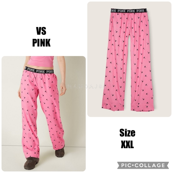 PINK Victoria's Secret Other - VS PINK Pink Allover Black Tropical Palm Tree Flannel Pajama Sleep Pants XXL NEW